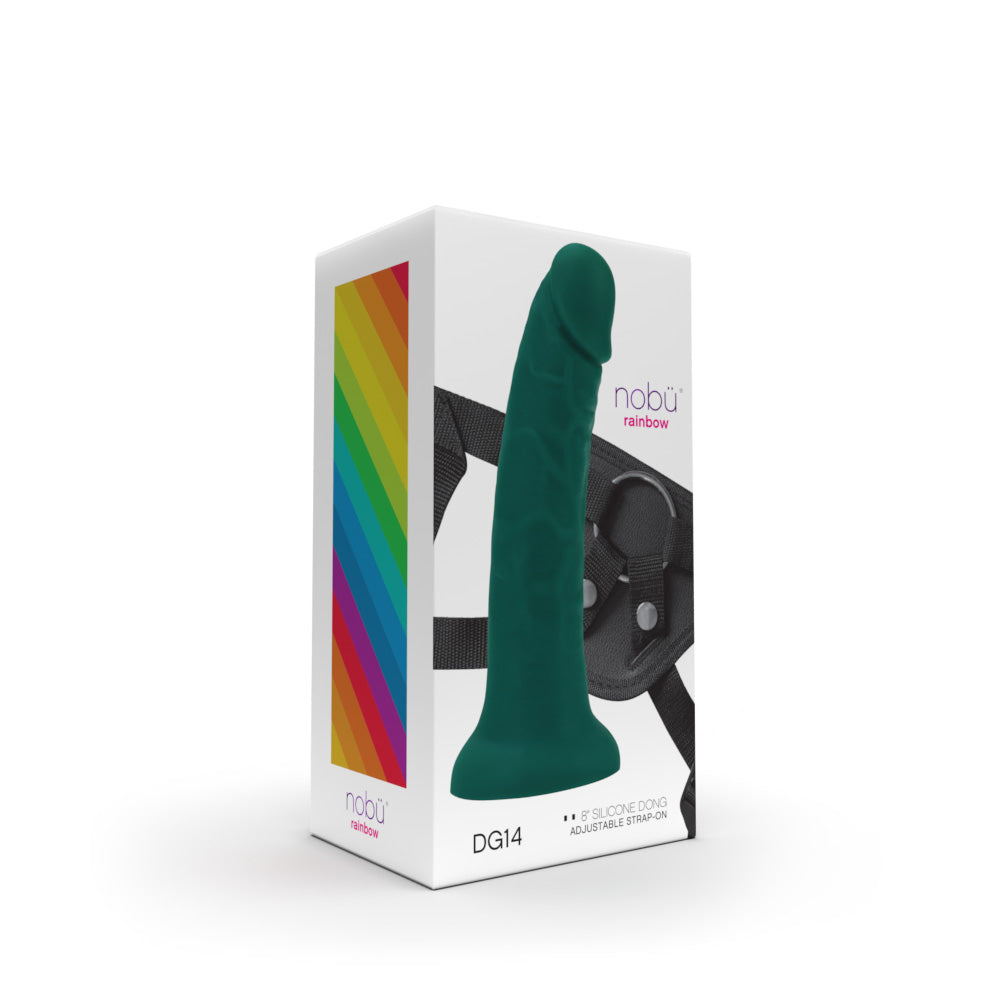 NOBÜ RAINBOW – DG14 8″ DILDO WITH SUCTION CUP & STRAP-ON HARNESS – EMERALD