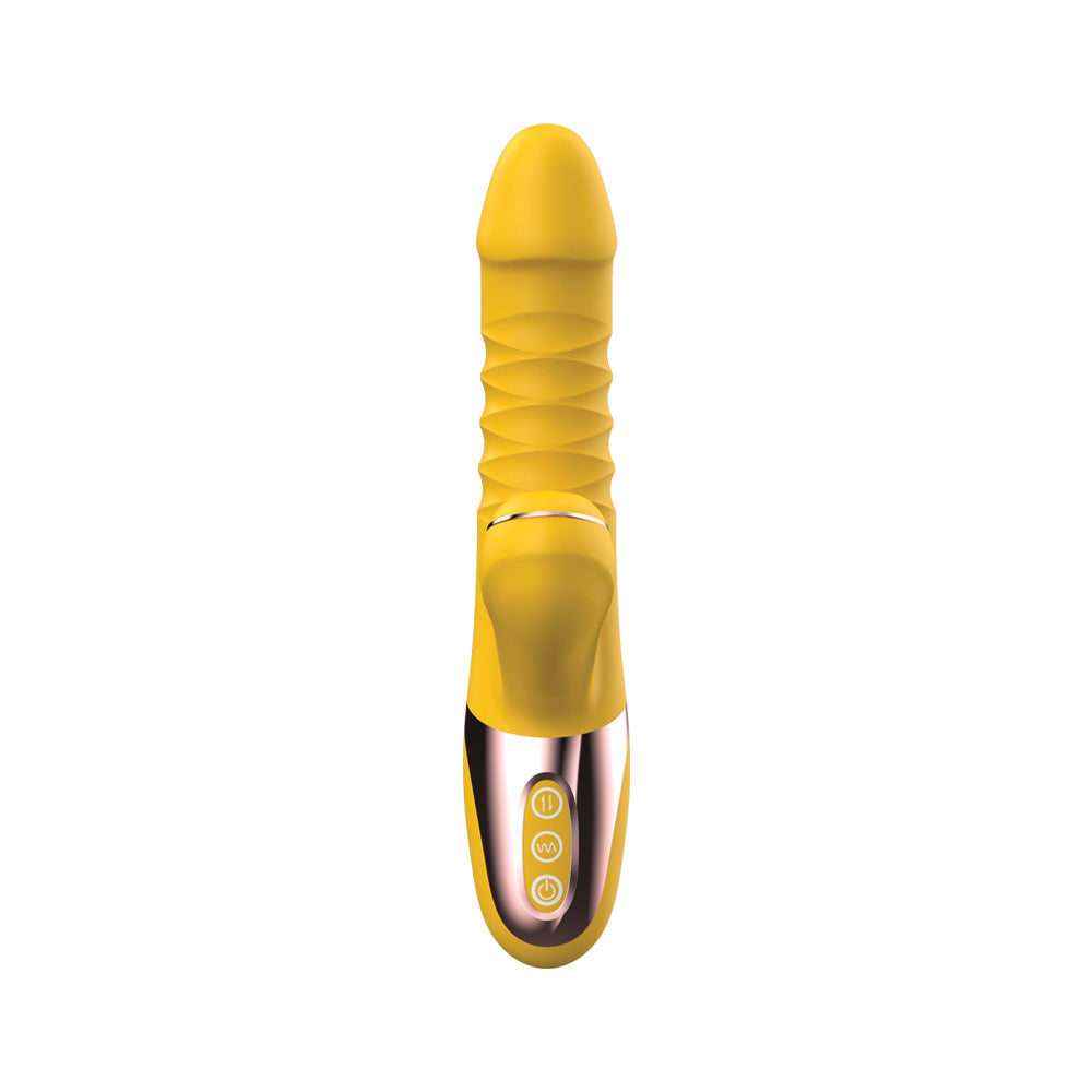 NOBÜ ESSENTIALS – YÖNI THRUSTING DUAL VIBE WITH PULSE SUCTION – YELLOW