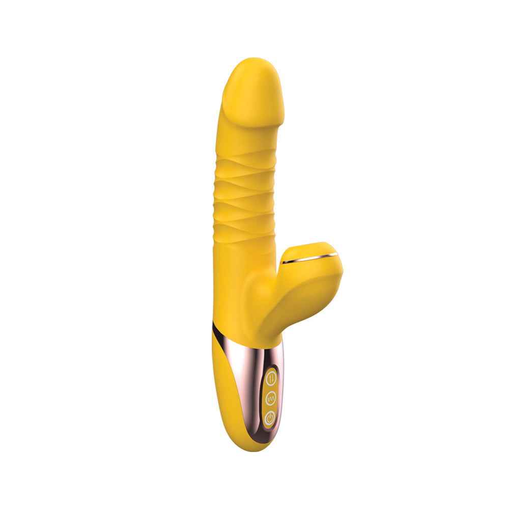 NOBÜ ESSENTIALS – YÖNI THRUSTING DUAL VIBE WITH PULSE SUCTION – YELLOW